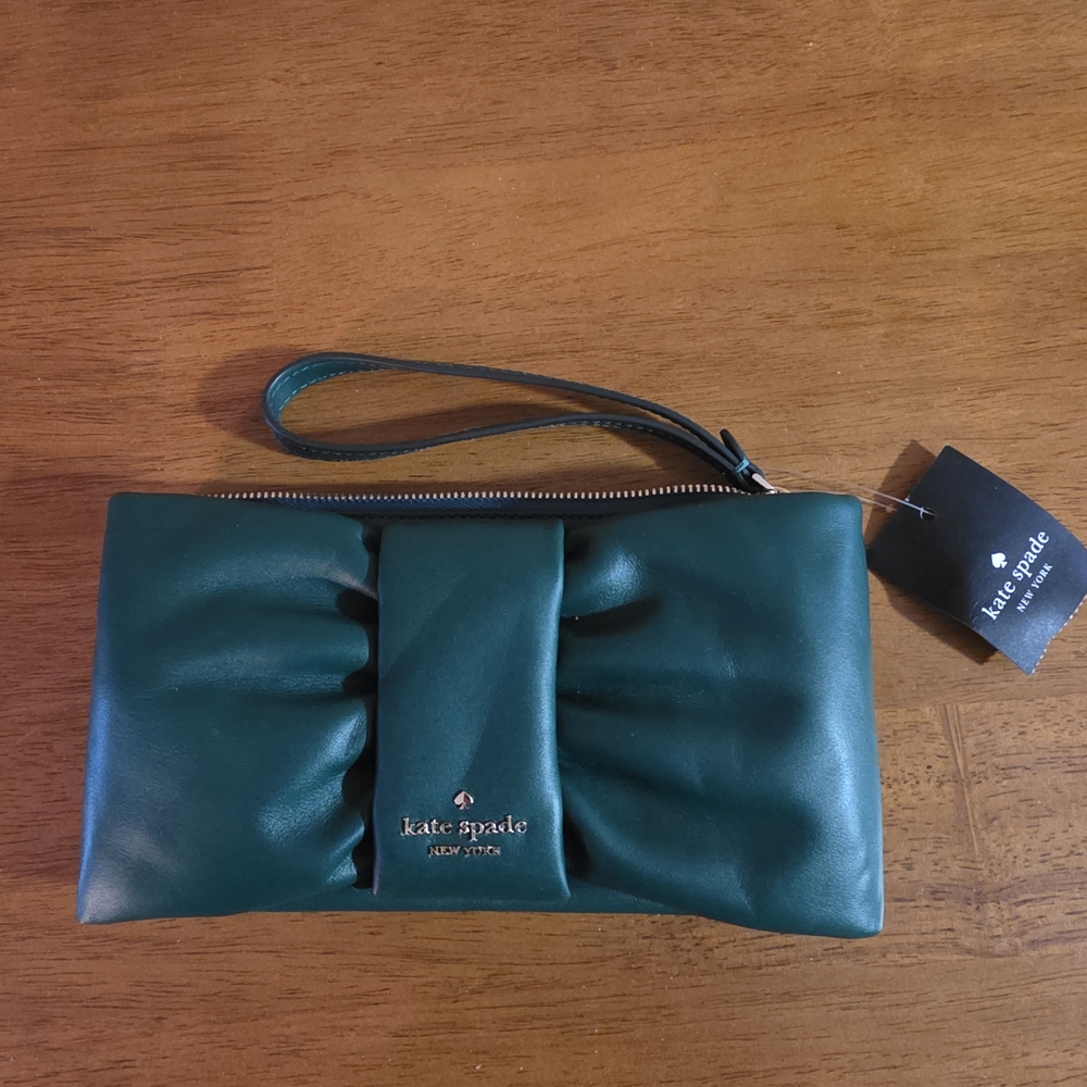 Kate Spade Green (bow) Wristlet/ Clutch
